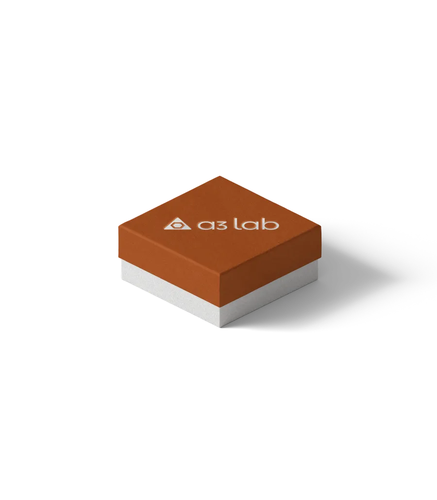 Small terracotta shipping box with white A3Lab wordmark
