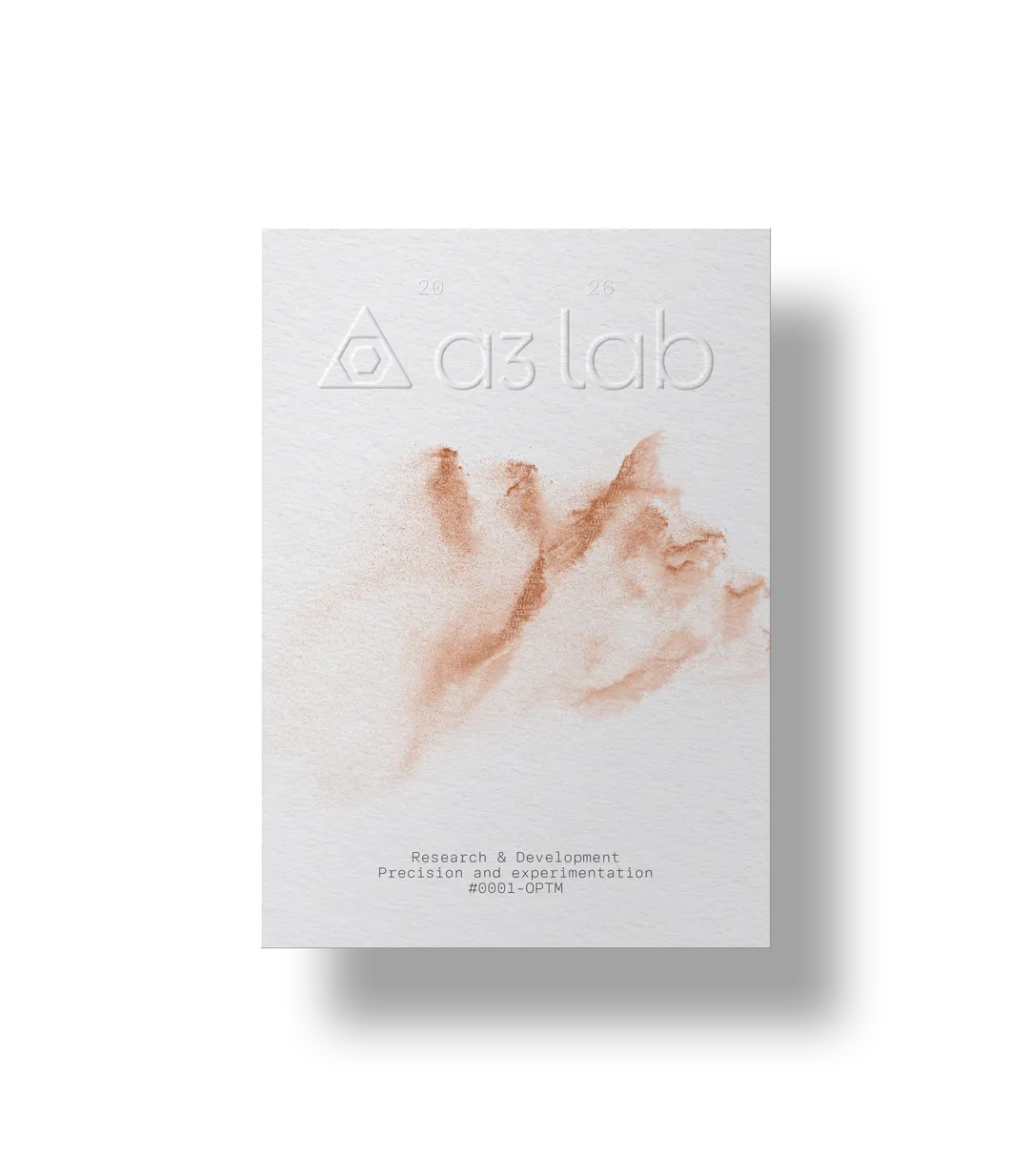 A3Lab letterhead: embossed wordmark on textured paper with a terracotta dithered handprint