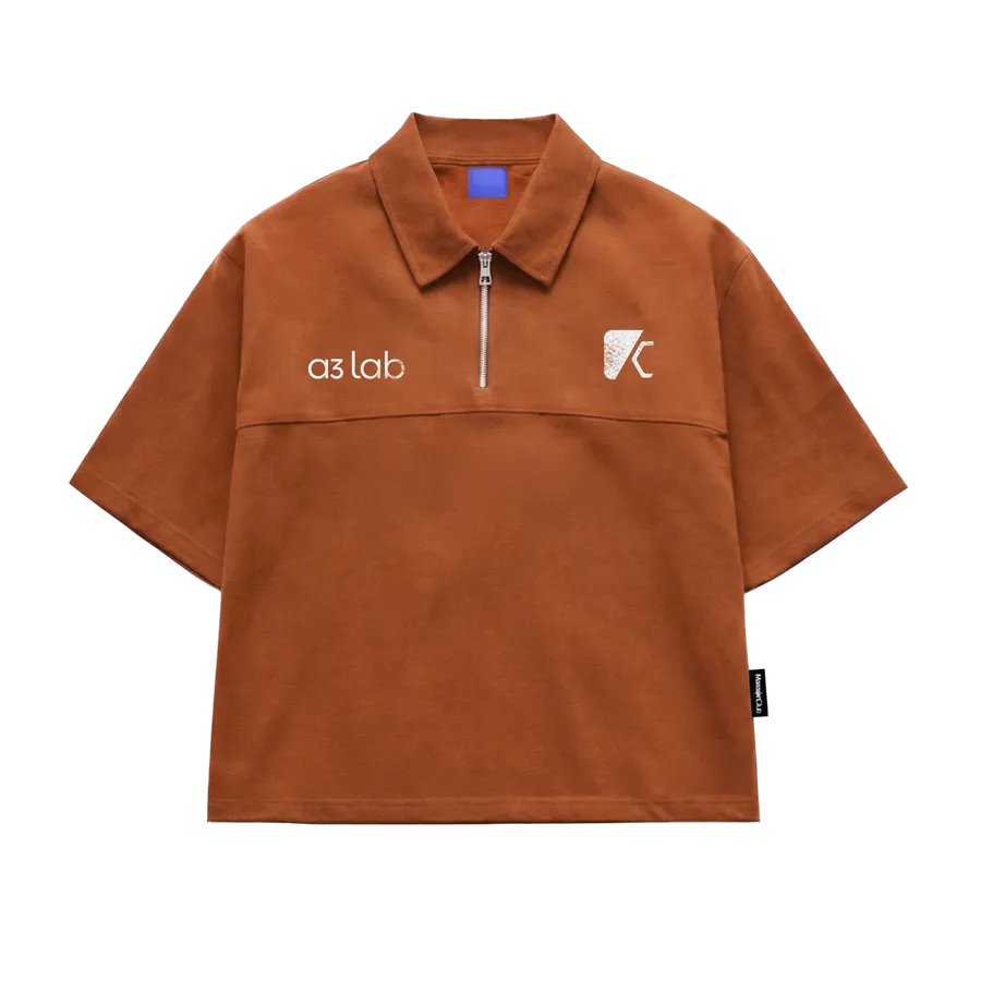 Terracotta quarter-zip polo with embroidered A3Lab wordmark