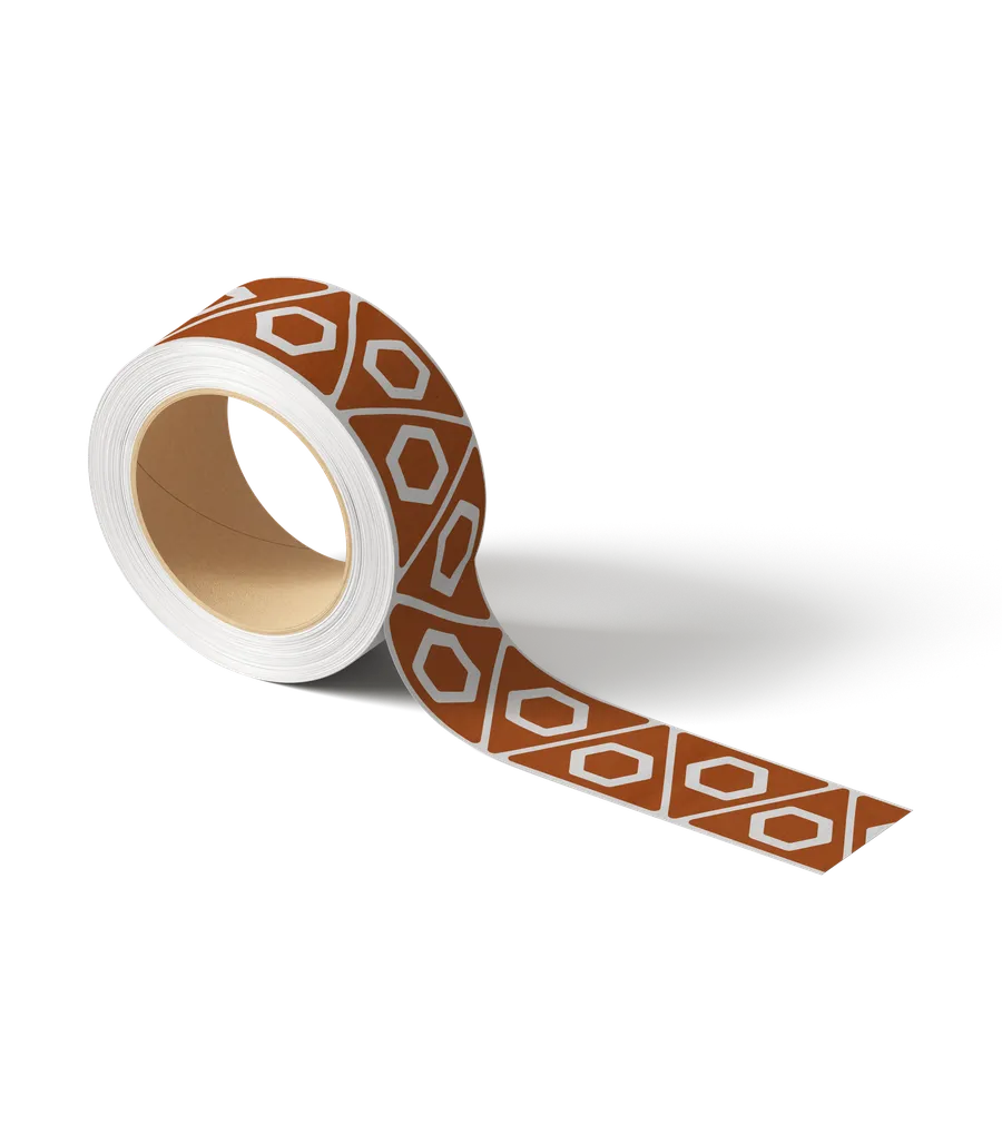 Roll of packing tape printed with the A3Lab hex pattern